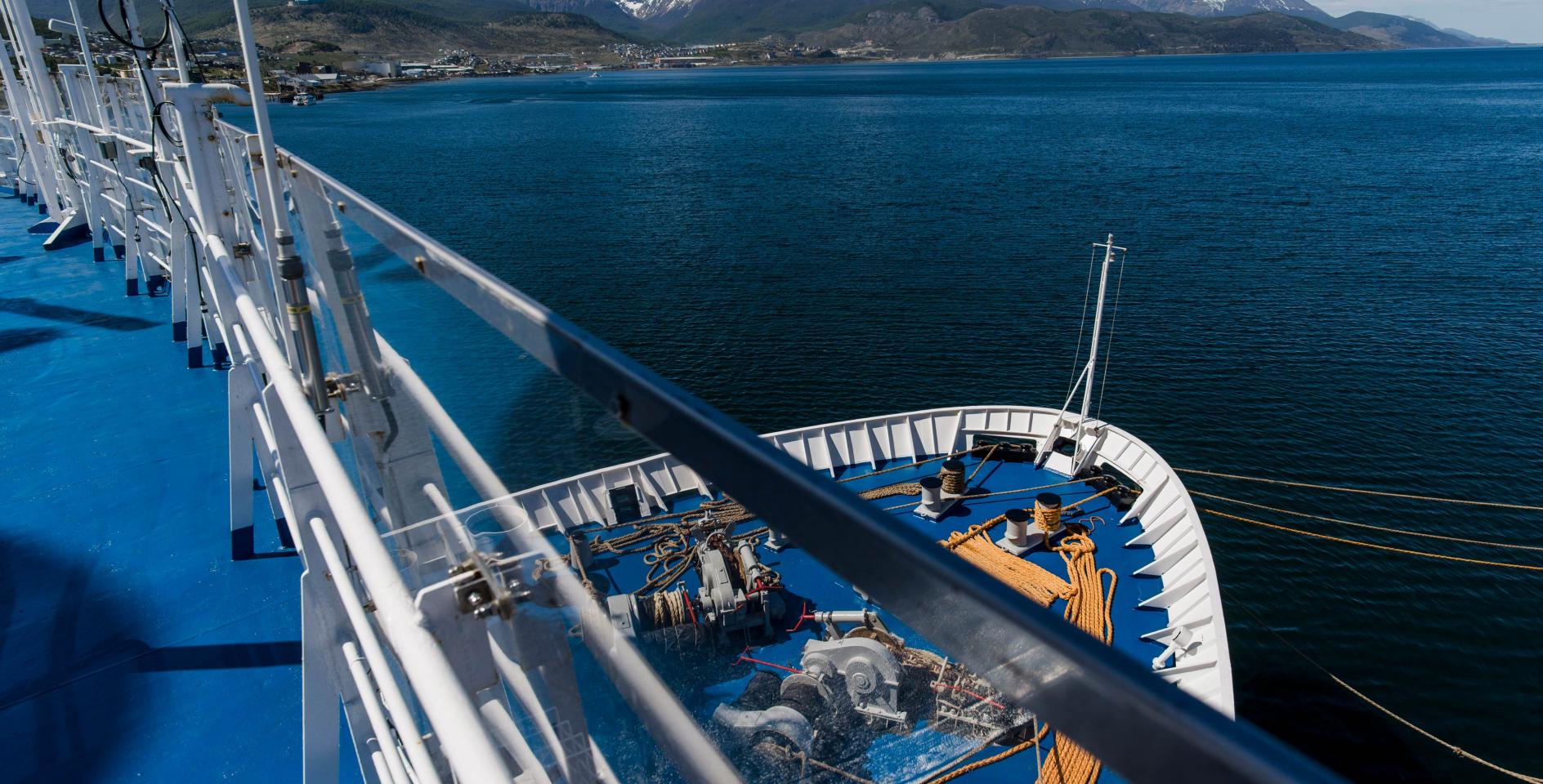 View of the ocean and bow of Ocean Endeavour